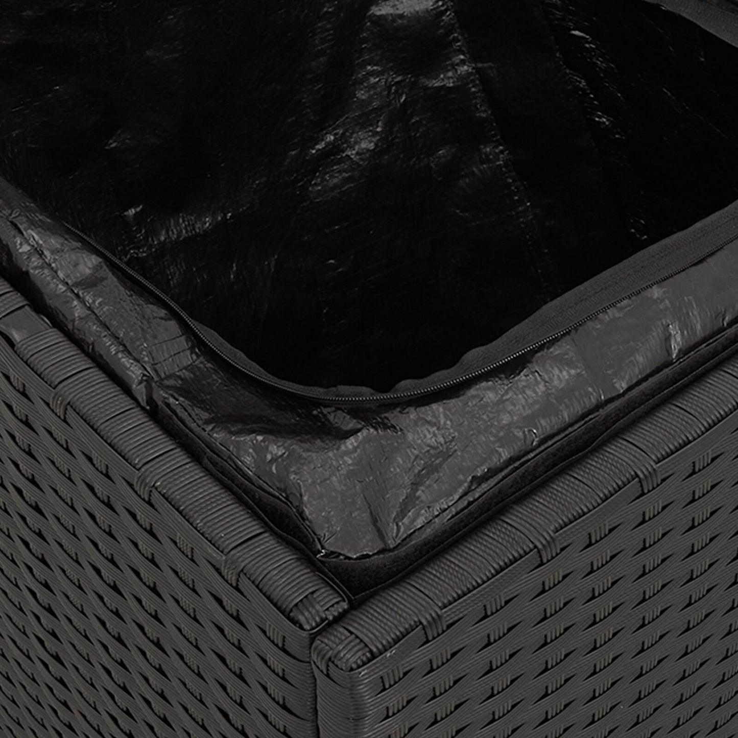 Outdoor Storage Box Black and Cream Rattan, Polyester 80 cm