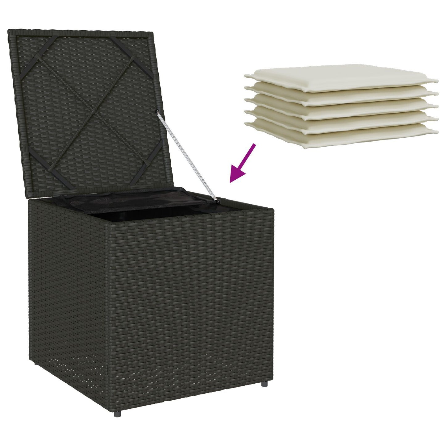 Outdoor Storage Box Black and Cream Rattan, Polyester 80 cm