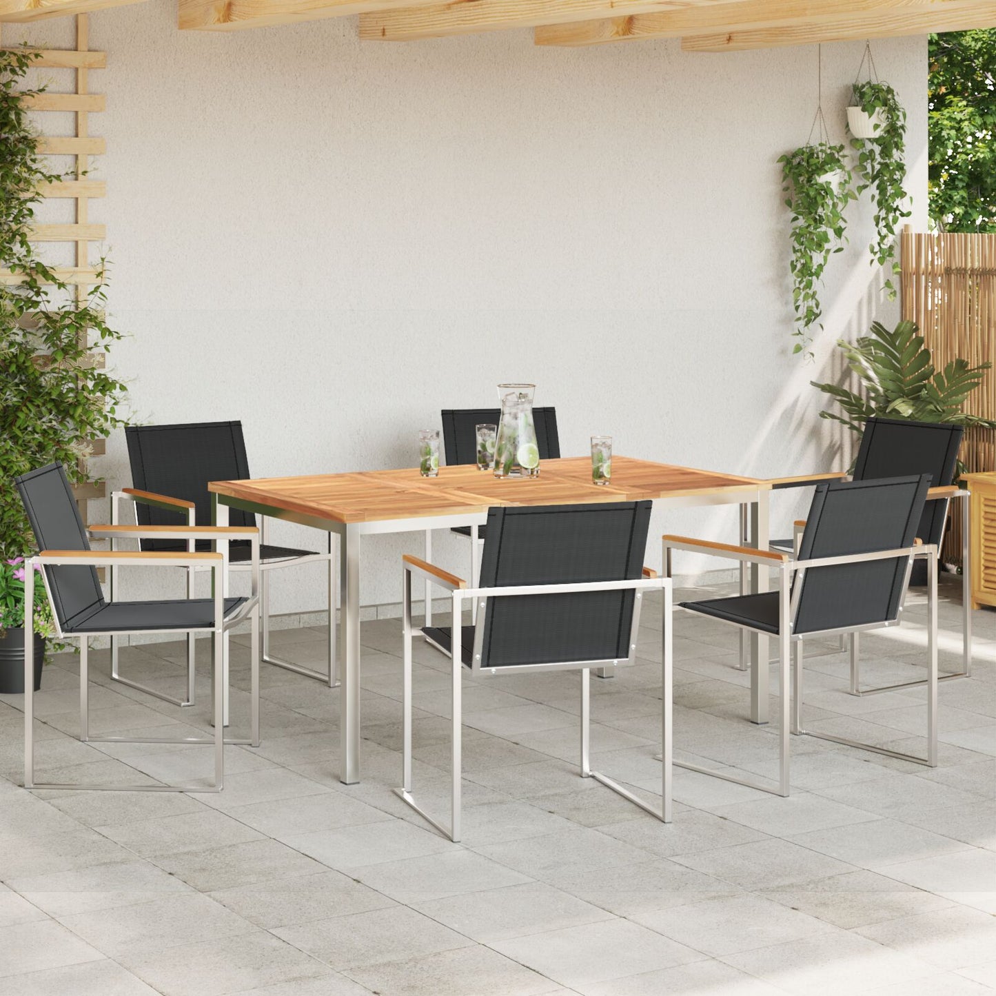 7 Piece Garden Dining Set Solid Wood Teak, vidaXL Outdoor Dining Table 150x90x75 cm Solid Wood Teak