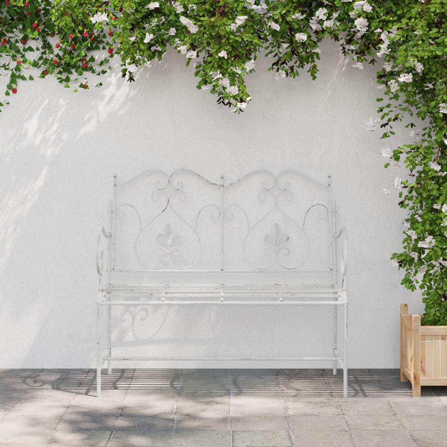 Bench White Metal 104 x 54 x 93 cm Durable Outdoor Bench