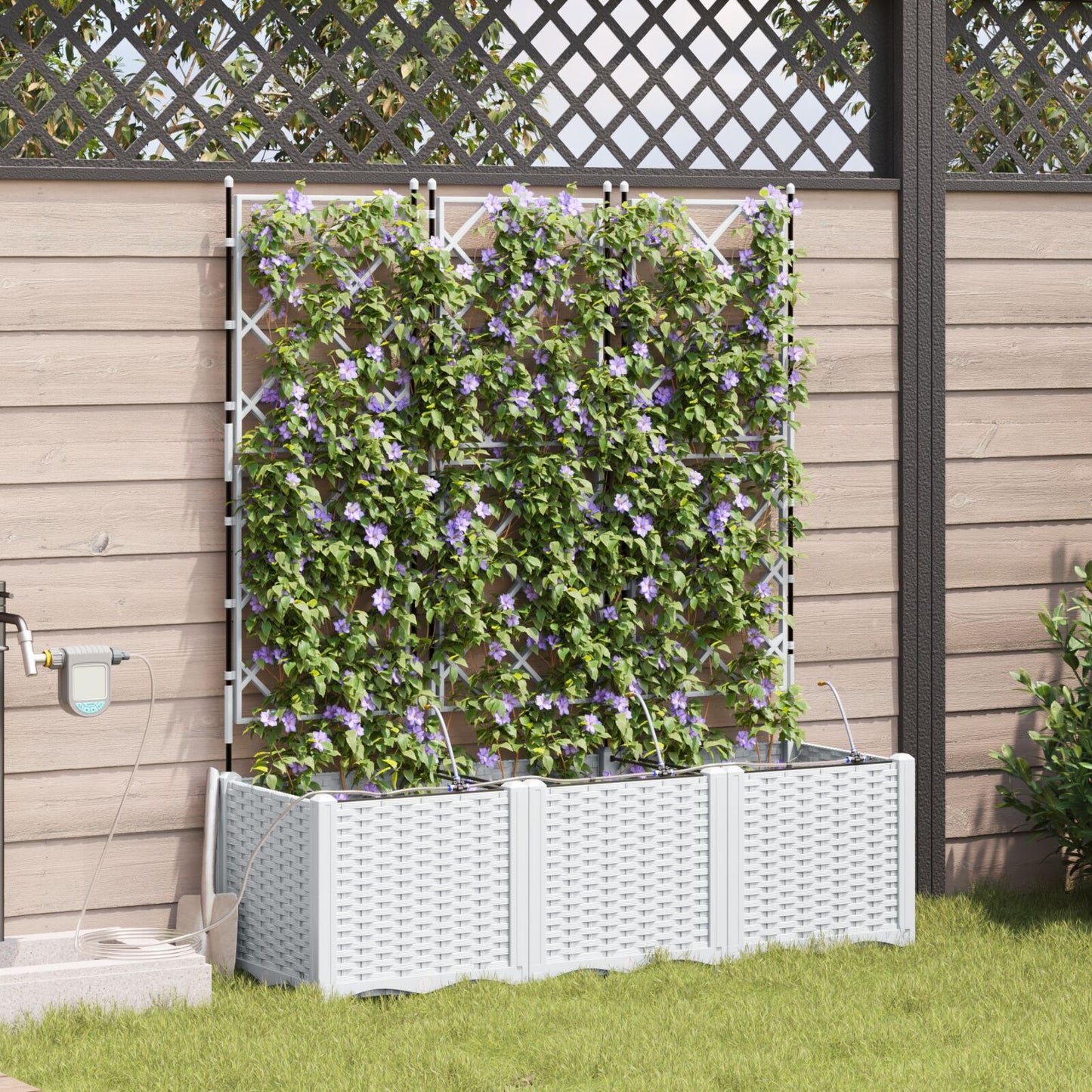 Garden Planters with Water Irrigation System 3 pcs White