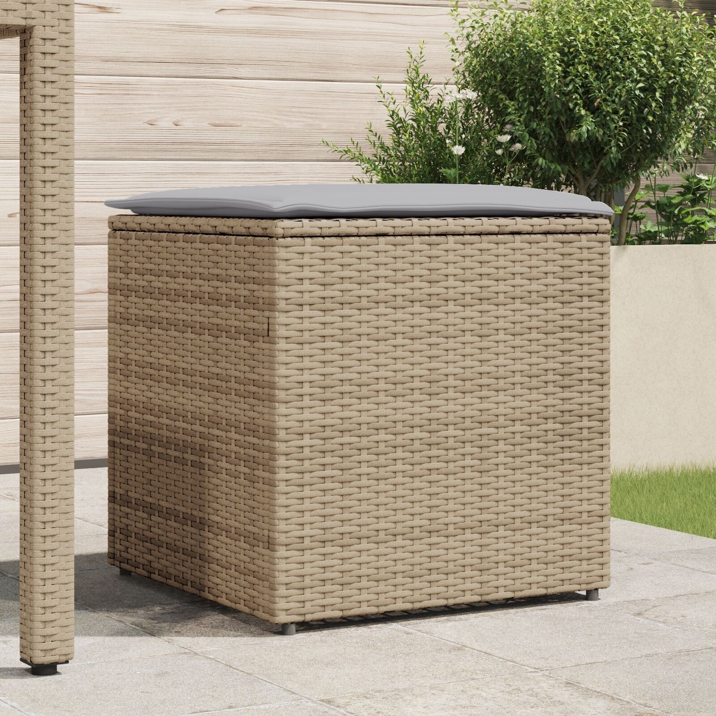 Outdoor Storage Box Beige Synthetic Rattan Medium