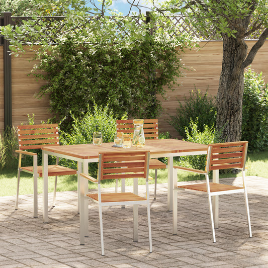 5 Piece Garden Dining Set Solid Wood Acacia, vidaXL Outdoor Dining Table 150x90x75 cm Solid Wood Acacia, vidaXL Stackable Garden Chairs 4 pcs Solid Wood Acacia and Steel