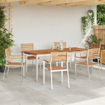 7 Piece Garden Dining Set Solid Wood Teak, vidaXL Outdoor Dining Table 200x90x74.5 cm Solid Wood Teak, vidaXL Stackable Garden Chairs 2 pcs Solid Wood Teak and Steel, vidaXL Stackable Garden Chairs 4 pcs Solid Wood Teak and Steel
