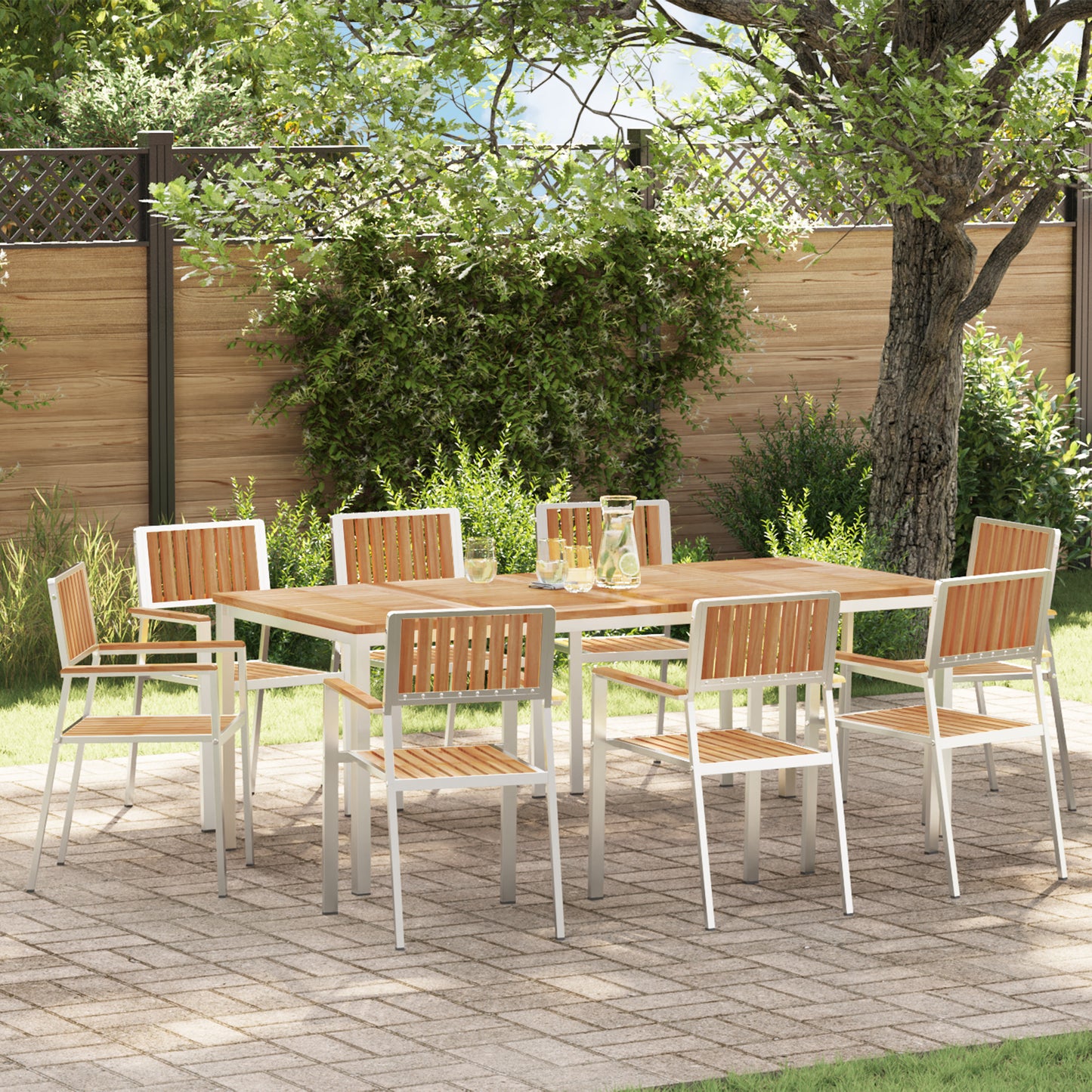 9 Piece Garden Dining Set Solid Wood Teak, vidaXL Outdoor Dining Table 200x90x74.5 cm Solid Wood Teak, vidaXL Stackable Garden Chairs 4 pcs Solid Wood Teak and Metal