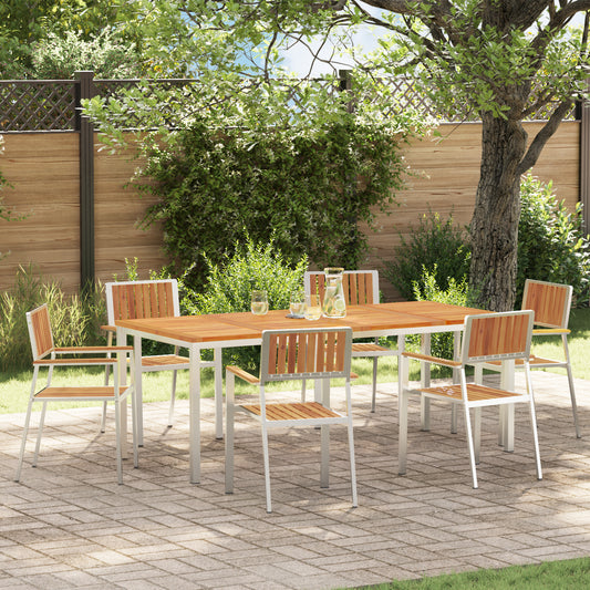 7 Piece Garden Dining Set Solid Wood Acacia, vidaXL Outdoor Dining Table 200x90x74.5 cm Solid Wood Acacia, vidaXL Stackable Garden Chairs 2 pcs Solid Wood Acacia and Metal, vidaXL Stackable Garden Chairs 4 pcs Solid Wood Acacia and Metal