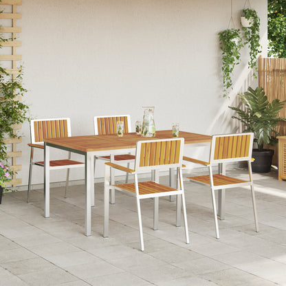 5 Piece Garden Dining Set Solid Wood Acacia, vidaXL Outdoor Dining Table 150x90x75 cm Solid Wood Acacia, vidaXL Stackable Garden Chairs 4 pcs Solid Wood Acacia and Metal