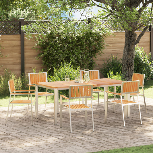 7 Piece Garden Dining Set Solid Wood Teak, vidaXL Outdoor Dining Table 180x90x75 cm Solid Wood Teak, vidaXL Stackable Garden Chairs 2 pcs Solid Wood Teak and Metal, vidaXL Stackable Garden Chairs 4 pcs Solid Wood Teak and Metal