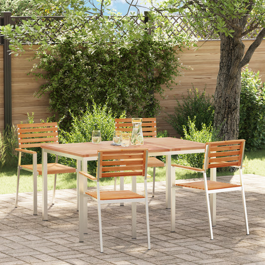5 Piece Garden Dining Set Solid Wood Teak, vidaXL Outdoor Dining Table 150x90x75 cm Solid Wood Teak, vidaXL Stackable Garden Chairs 4 pcs Solid Wood Teak and Steel