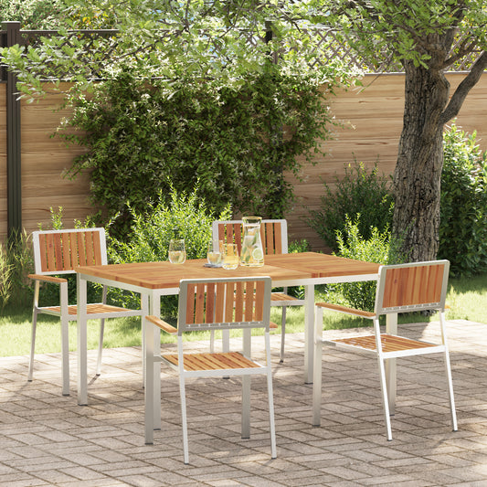 5 Piece Garden Dining Set Solid Wood Acacia, vidaXL Outdoor Dining Table 150x90x75 cm Solid Wood Acacia, vidaXL Stackable Garden Chairs 4 pcs Solid Wood Acacia and Metal