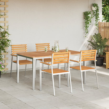 5 Piece Garden Dining Set Solid Wood Teak, vidaXL Outdoor Dining Table 150x90x75 cm Solid Wood Teak, vidaXL Stackable Garden Chairs 4 pcs Solid Wood Teak and Steel