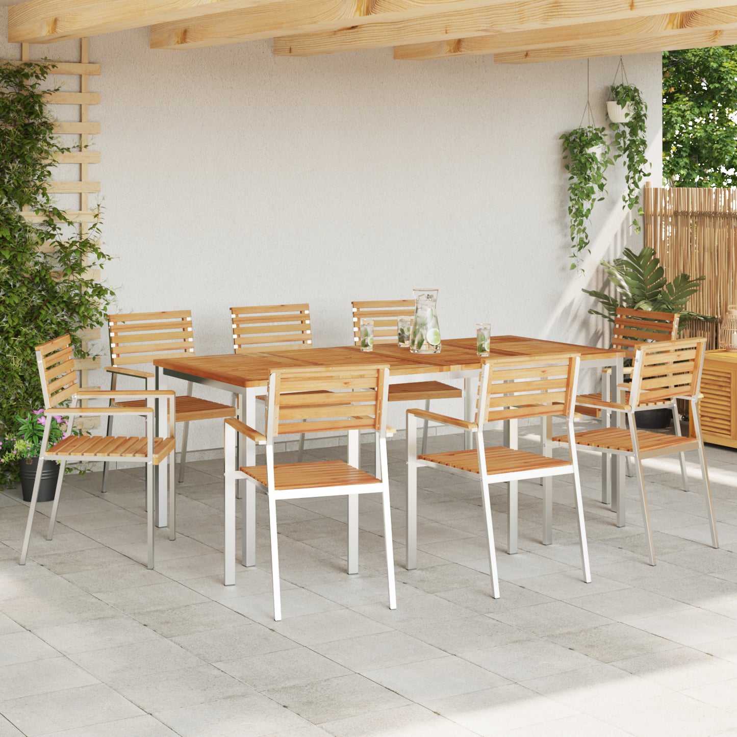 9 Piece Garden Dining Set Solid Wood Teak, vidaXL Outdoor Dining Table 200x90x74.5 cm Solid Wood Teak, vidaXL Stackable Garden Chairs 4 pcs Solid Wood Teak and Steel