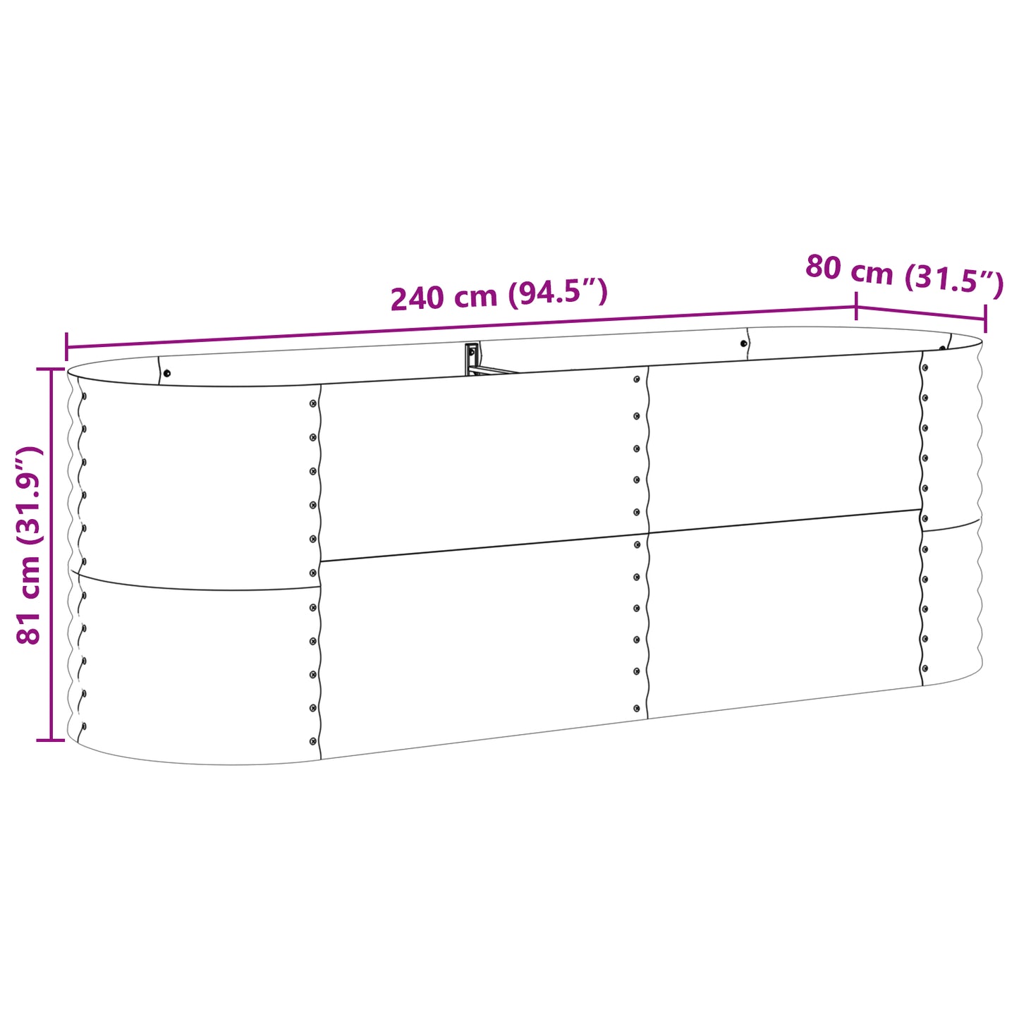 Brown Raised Garden Bed - Wood Look 240x80x81 cm Steel
