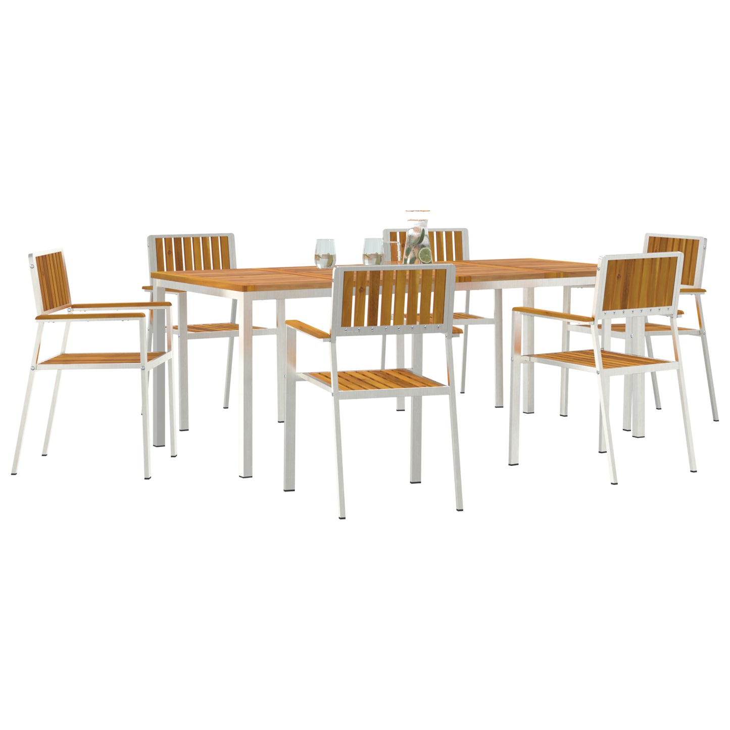 7 Piece Garden Dining Set Solid Wood Acacia, vidaXL Outdoor Dining Table 200x90x74.5 cm Solid Wood Acacia, vidaXL Stackable Garden Chairs 2 pcs Solid Wood Acacia and Metal, vidaXL Stackable Garden Chairs 4 pcs Solid Wood Acacia and Metal