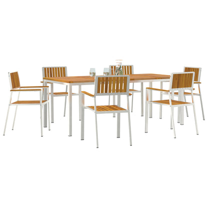 7 Piece Garden Dining Set Solid Wood Acacia, vidaXL Outdoor Dining Table 200x90x74.5 cm Solid Wood Acacia, vidaXL Stackable Garden Chairs 2 pcs Solid Wood Acacia and Metal, vidaXL Stackable Garden Chairs 4 pcs Solid Wood Acacia and Metal