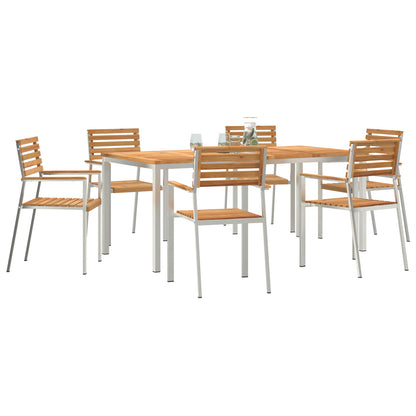 7 Piece Garden Dining Set Solid Wood Teak, vidaXL Outdoor Dining Table 180x90x75 cm Solid Wood Teak, vidaXL Stackable Garden Chairs 2 pcs Solid Wood Teak and Steel, vidaXL Stackable Garden Chairs 4 pcs Solid Wood Teak and Steel