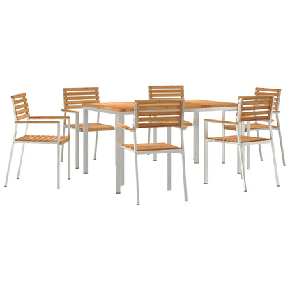 7 Piece Garden Dining Set Solid Wood Teak, vidaXL Outdoor Dining Table 150x90x75 cm Solid Wood Teak, vidaXL Stackable Garden Chairs 2 pcs Solid Wood Teak and Steel, vidaXL Stackable Garden Chairs 4 pcs Solid Wood Teak and Steel