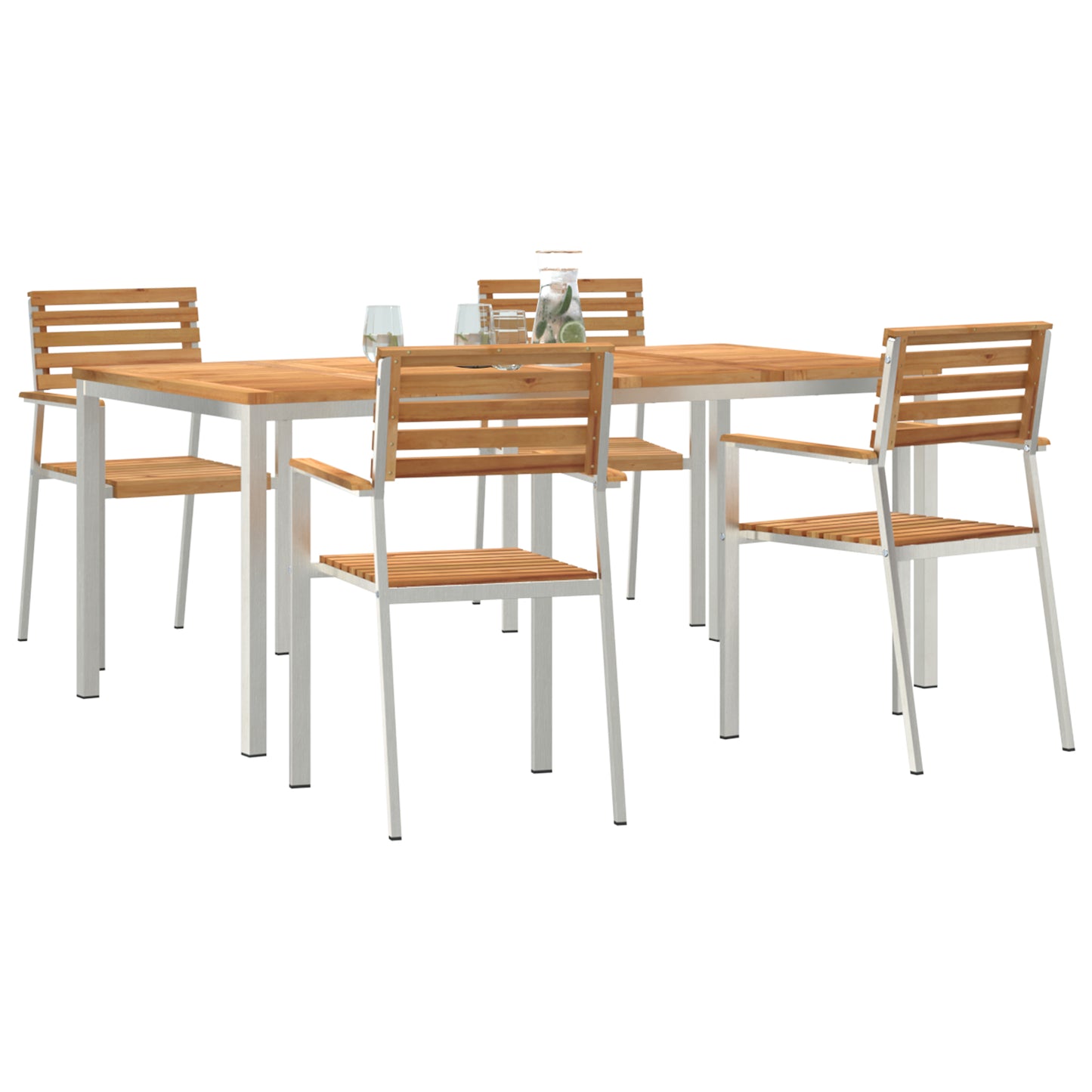 5 Piece Garden Dining Set Solid Wood Teak, vidaXL Outdoor Dining Table 180x90x75 cm Solid Wood Teak, vidaXL Stackable Garden Chairs 4 pcs Solid Wood Teak and Steel