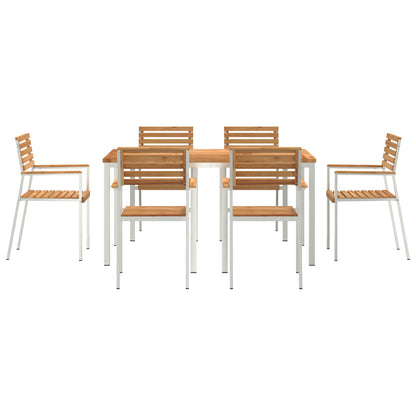 7 Piece Garden Dining Set Solid Wood Teak, vidaXL Outdoor Dining Table 150x90x75 cm Solid Wood Teak, vidaXL Stackable Garden Chairs 2 pcs Solid Wood Teak and Steel, vidaXL Stackable Garden Chairs 4 pcs Solid Wood Teak and Steel