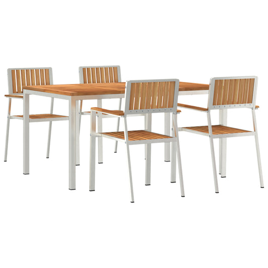 5 Piece Garden Dining Set Solid Wood Teak, vidaXL Outdoor Dining Table 150x90x75 cm Solid Wood Teak, vidaXL Stackable Garden Chairs 4 pcs Solid Wood Teak and Metal