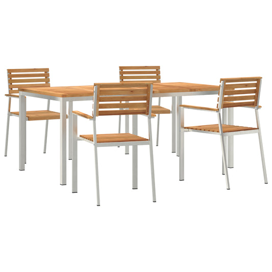 5 Piece Garden Dining Set Solid Wood Teak, vidaXL Outdoor Dining Table 180x90x75 cm Solid Wood Teak, vidaXL Stackable Garden Chairs 4 pcs Solid Wood Teak and Steel