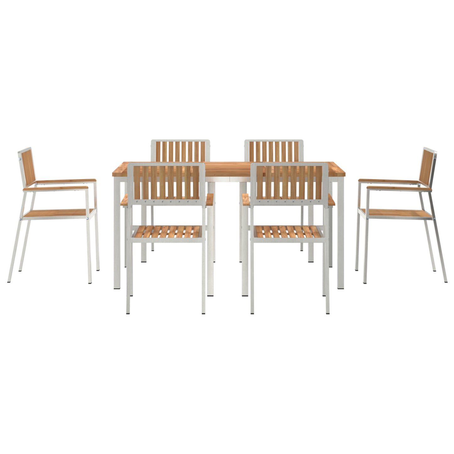 7 Piece Garden Dining Set Solid Wood Teak, vidaXL Outdoor Dining Table 150x90x75 cm Solid Wood Teak, vidaXL Stackable Garden Chairs 2 pcs Solid Wood Teak and Metal, vidaXL Stackable Garden Chairs 4 pcs Solid Wood Teak and Metal