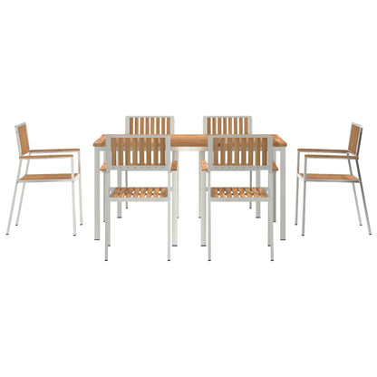 7 Piece Garden Dining Set Solid Wood Teak, vidaXL Outdoor Dining Table 150x90x75 cm Solid Wood Teak, vidaXL Stackable Garden Chairs 2 pcs Solid Wood Teak and Metal, vidaXL Stackable Garden Chairs 4 pcs Solid Wood Teak and Metal