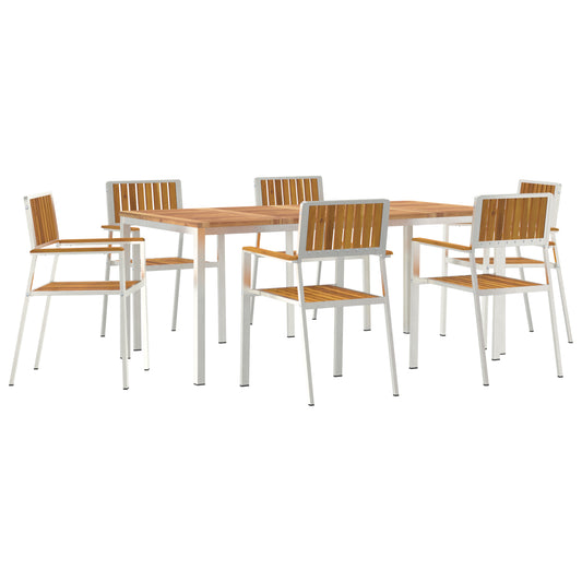 7 Piece Garden Dining Set Solid Wood Acacia, vidaXL Outdoor Dining Table 180x90x75 cm Solid Wood Acacia, vidaXL Stackable Garden Chairs 2 pcs Solid Wood Acacia and Metal, vidaXL Stackable Garden Chairs 4 pcs Solid Wood Acacia and Metal