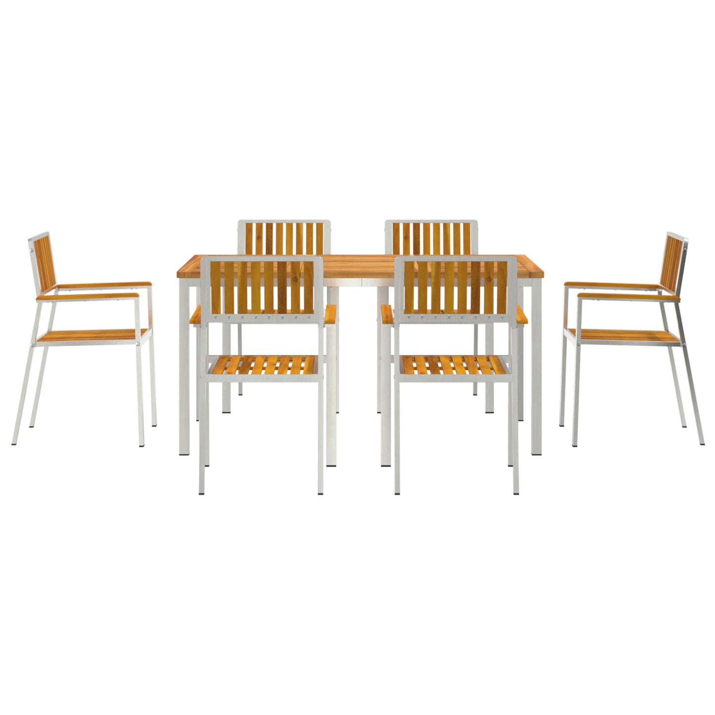 7 Piece Garden Dining Set Solid Wood Acacia, vidaXL Outdoor Dining Table 150x90x75 cm Solid Wood Acacia, vidaXL Stackable Garden Chairs 2 pcs Solid Wood Acacia and Metal, vidaXL Stackable Garden Chairs 4 pcs Solid Wood Acacia and Metal