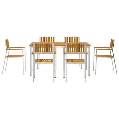 7 Piece Garden Dining Set Solid Wood Acacia, vidaXL Outdoor Dining Table 150x90x75 cm Solid Wood Acacia, vidaXL Stackable Garden Chairs 2 pcs Solid Wood Acacia and Metal, vidaXL Stackable Garden Chairs 4 pcs Solid Wood Acacia and Metal
