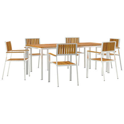 7 Piece Garden Dining Set Solid Wood Acacia, vidaXL Outdoor Dining Table 200x90x74.5 cm Solid Wood Acacia, vidaXL Stackable Garden Chairs 2 pcs Solid Wood Acacia and Metal, vidaXL Stackable Garden Chairs 4 pcs Solid Wood Acacia and Metal