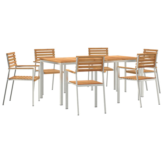 7 Piece Garden Dining Set Solid Wood Teak, vidaXL Outdoor Dining Table 180x90x75 cm Solid Wood Teak, vidaXL Stackable Garden Chairs 2 pcs Solid Wood Teak and Steel, vidaXL Stackable Garden Chairs 4 pcs Solid Wood Teak and Steel