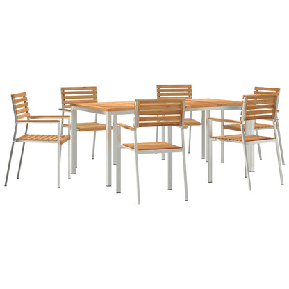 7 Piece Garden Dining Set Solid Wood Teak, vidaXL Outdoor Dining Table 180x90x75 cm Solid Wood Teak, vidaXL Stackable Garden Chairs 2 pcs Solid Wood Teak and Steel, vidaXL Stackable Garden Chairs 4 pcs Solid Wood Teak and Steel