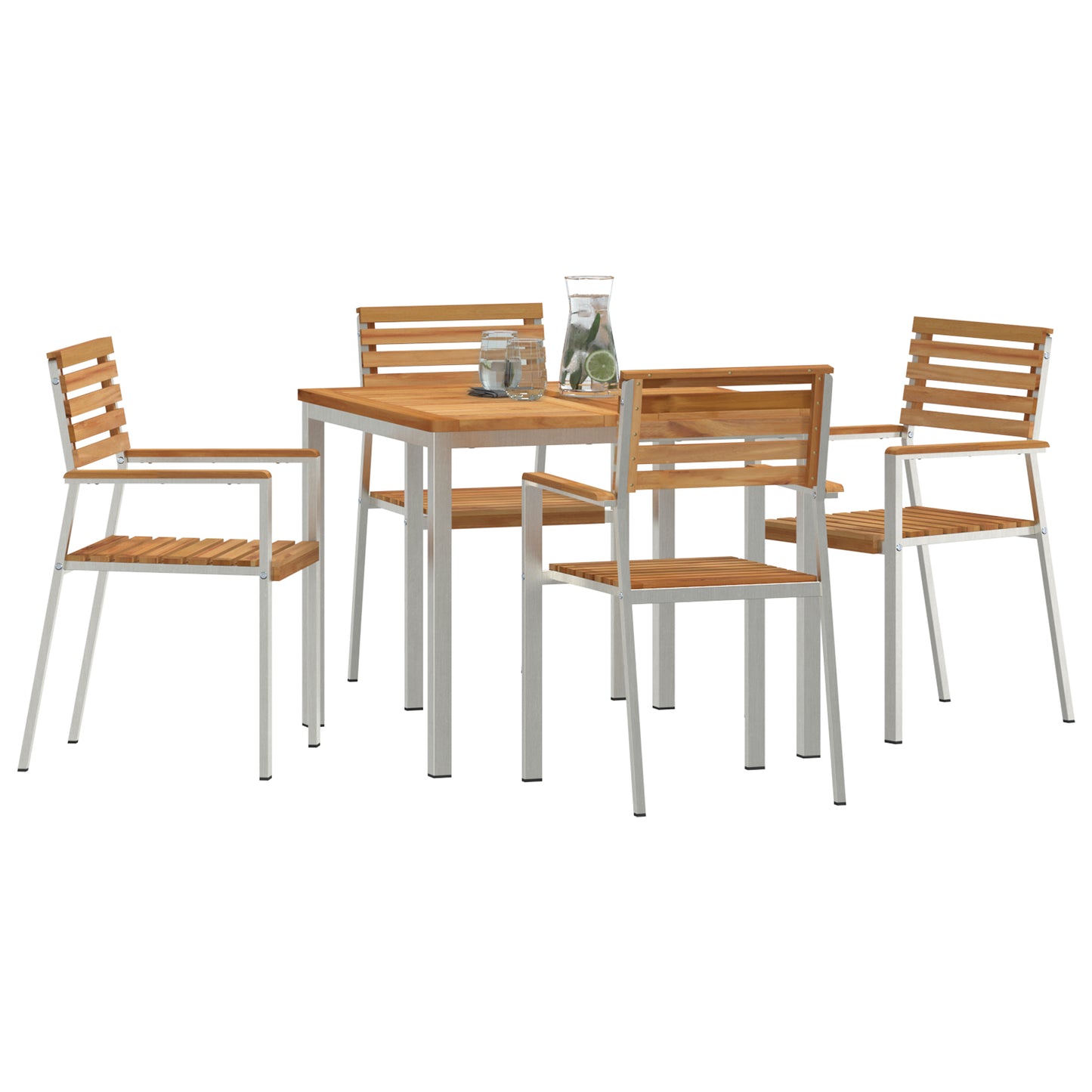 5 Piece Garden Dining Set Solid Wood Teak, vidaXL Outdoor Dining Table 90x90x74.5 cm Solid Wood Teak, vidaXL Stackable Garden Chairs 4 pcs Solid Wood Teak and Steel