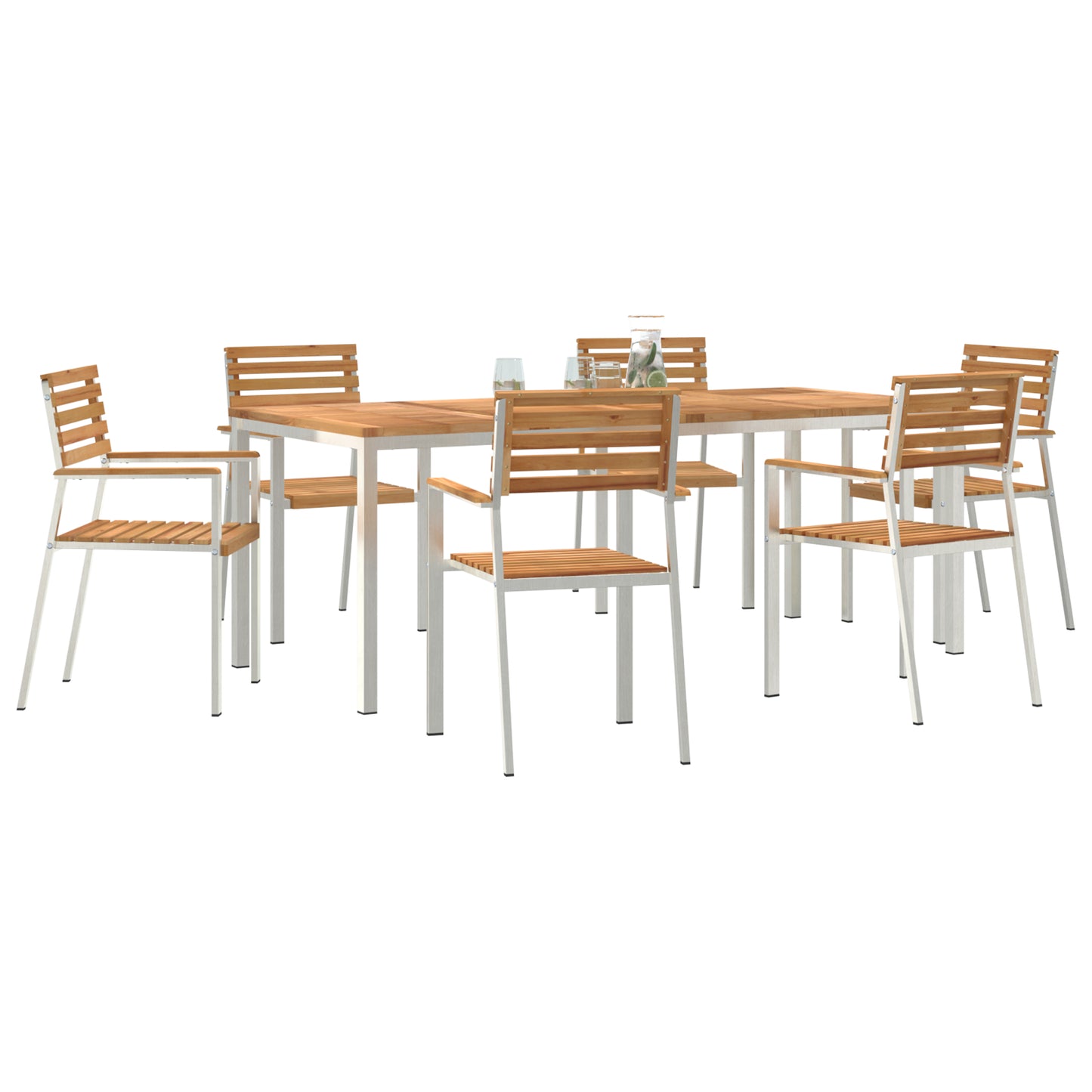7 Piece Garden Dining Set Solid Wood Teak, vidaXL Outdoor Dining Table 200x90x74.5 cm Solid Wood Teak, vidaXL Stackable Garden Chairs 2 pcs Solid Wood Teak and Steel, vidaXL Stackable Garden Chairs 4 pcs Solid Wood Teak and Steel