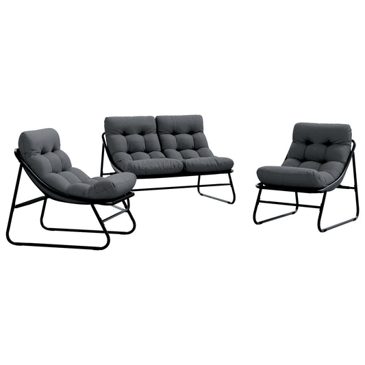 Outdoor Seating Set Dark Grey Metal Frame with Fabric Cushions
