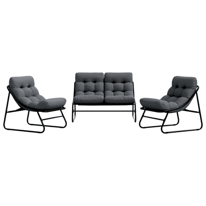 Outdoor Seating Set Dark Grey Metal Frame with Fabric Cushions