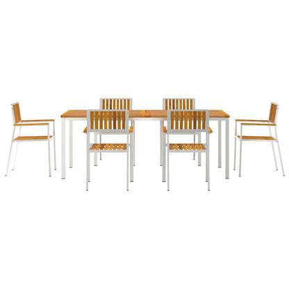 7 Piece Garden Dining Set Solid Wood Acacia, vidaXL Outdoor Dining Table 200x90x74.5 cm Solid Wood Acacia, vidaXL Stackable Garden Chairs 2 pcs Solid Wood Acacia and Metal, vidaXL Stackable Garden Chairs 4 pcs Solid Wood Acacia and Metal