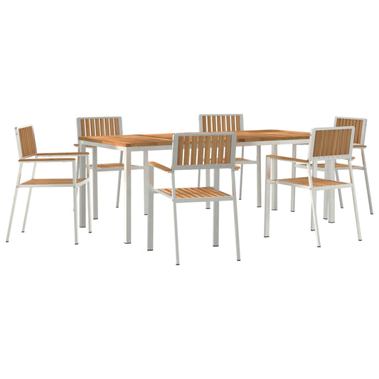 7 Piece Garden Dining Set Solid Wood Teak, vidaXL Outdoor Dining Table 200x90x74.5 cm Solid Wood Teak, vidaXL Stackable Garden Chairs 2 pcs Solid Wood Teak and Metal, vidaXL Stackable Garden Chairs 4 pcs Solid Wood Teak and Metal