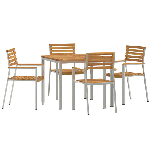 5 Piece Garden Dining Set Solid Wood Acacia, vidaXL Outdoor Dining Table 90x90x74.5 cm Solid Wood Acacia, vidaXL Stackable Garden Chairs 4 pcs Solid Wood Acacia and Steel