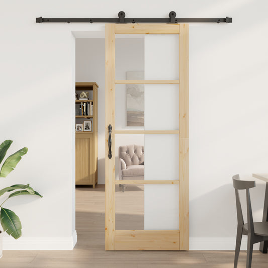 Sliding Door with Hardware Set "ORKDAL" Solid Wood&Glass, vidaXL Interior Door with Glass "ORKDAL" 78x211x4 cm Solid Wood Pine