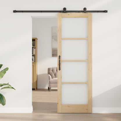 Sliding Door with Hardware Set "ORKDAL" Solid Wood & Glass, vidaXL Interior Door with Glass "ORKDAL" 73.5x211x4 cm Solid Wood Pine