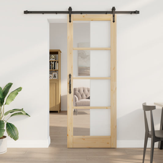 Sliding Door with Hardware Set 78x211 cm Solid Wood Pine, vidaXL Interior Door with Glass 'ORKDAL'78x211x4 cm Solid Wood Pine