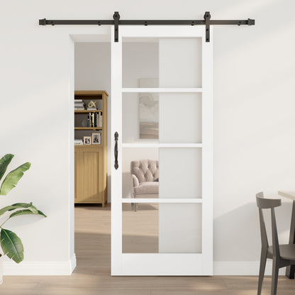Sliding Door with Hardware Set "ORKDAL" White Solid Wood & Glass, vidaXL Interior Door with Glass "ORKDAL" White 86x211x4 cm