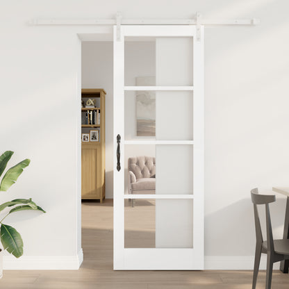 Sliding Door with Hardware Set "ORKDAL" White Solid Wood & Glass, vidaXL Interior Door with Glass "ORKDAL" White 78x211x4 cm