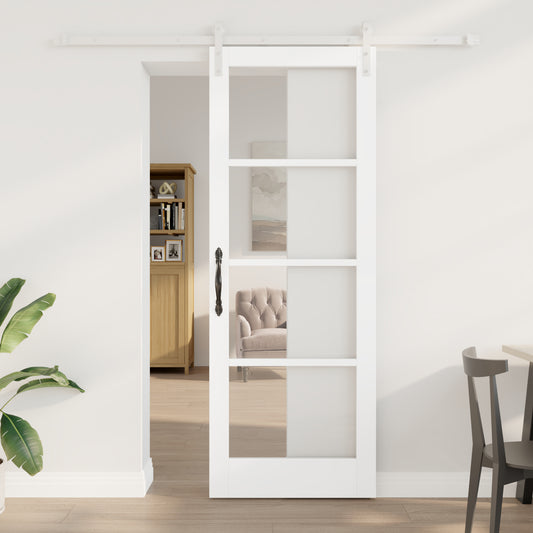 Sliding Door with Hardware Set "ORKDAL" White Solid Wood & Glass, vidaXL Interior Door with Glass "ORKDAL" White 78x211x4 cm