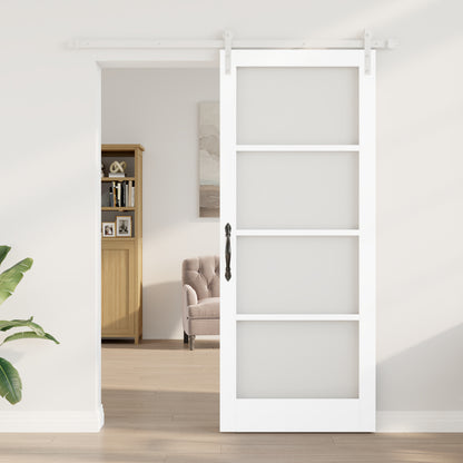 Sliding Door with Hardware Set "ORKDAL" White Solid Wood & Glass, vidaXL Interior Door with Glass "ORKDAL" White 86x211x4 cm