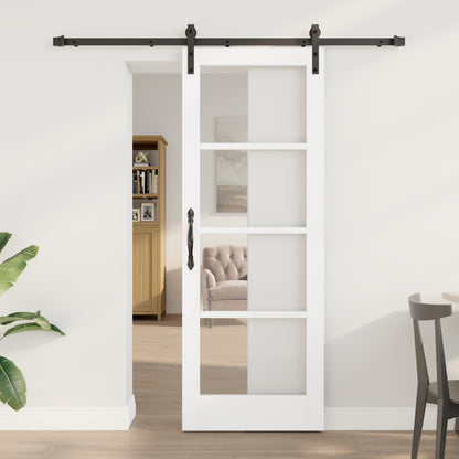Sliding Door with Hardware Set 'ORKDAL'White Solid Wood & Glass, vidaXL Interior Door with Glass 'ORKDAL'White 73.5x198.5x4 cm