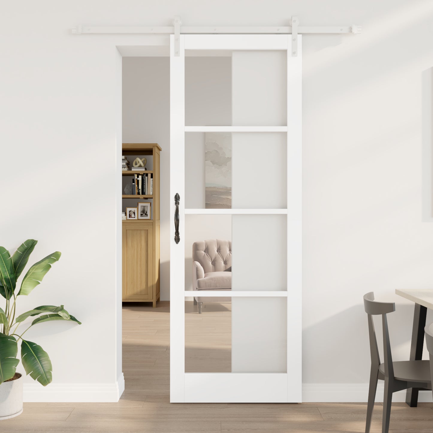 Sliding Door with Hardware Set 'ORKDAL'White Solid Wood & Glass, vidaXL Interior Door with Glass 'ORKDAL'White 83x232x4 cm
