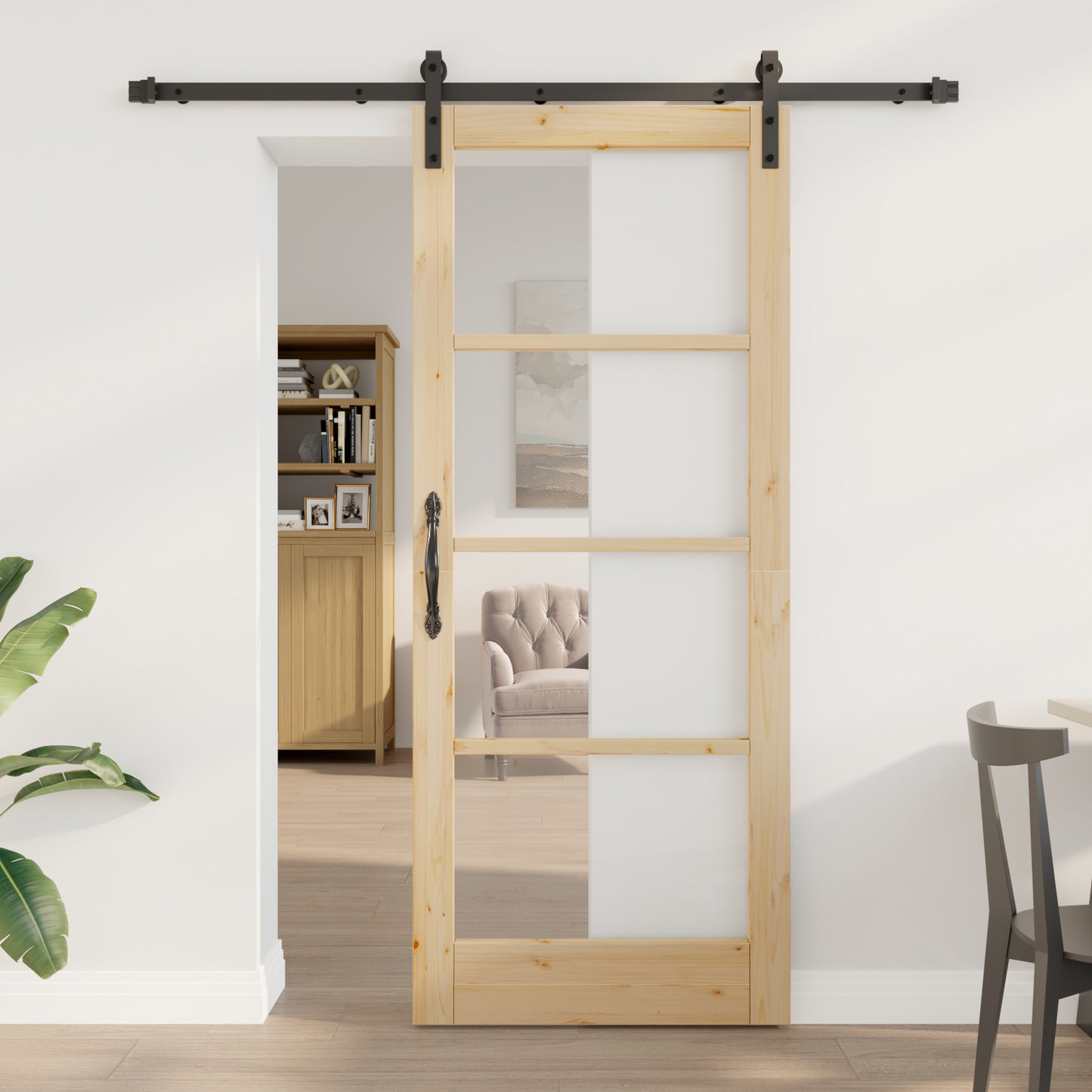 Sliding Door with Hardware Set "ORKDAL" Solid Wood & Glass, vidaXL Interior Door with Glass "ORKDAL" 83x202x4 cm Solid Wood Pine